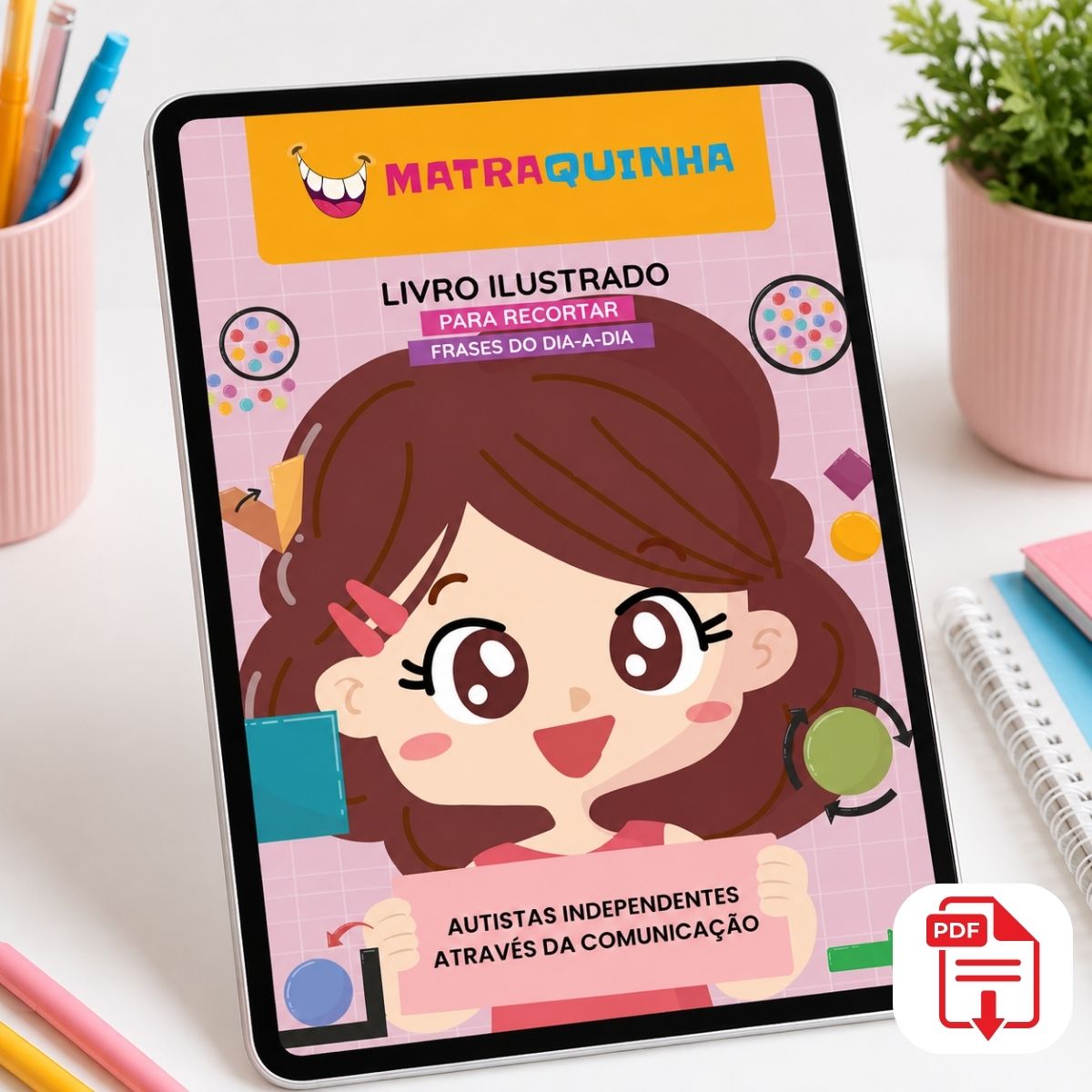 Capa do PDF Frases do Dia a Dia Matraquinha Menina, com as 36 palavras essenciais